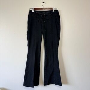 Jordache Womens Lo-Rise Lace Up Flare Jeans Y2K Black Stretch Size 7 102044 M77